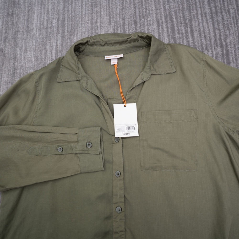 Knox Rose Womens Large Olive Green Button Up Shirt Vine Leaf Long Sleeve New